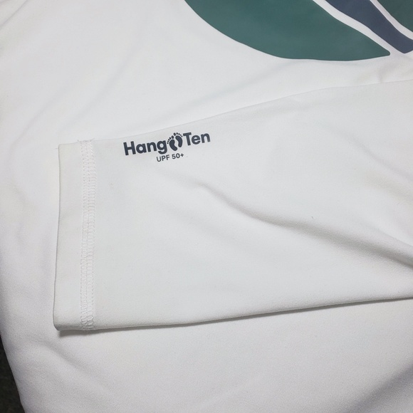 Men's Hang Ten White Crew Neck Long Sleeve UPF 50+ Quick Dry Graphic T-Shirt - Picture 7 of 9